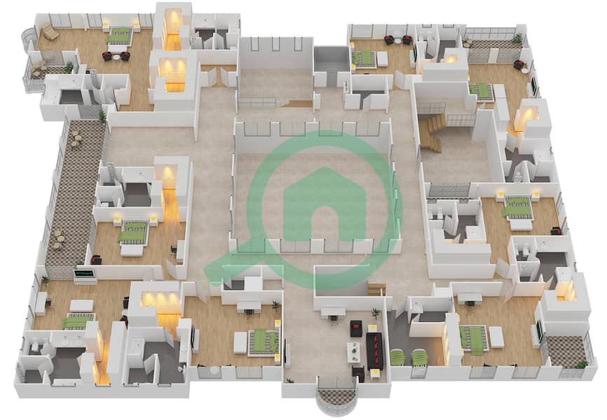 迪拜山景社区 - 8 卧室别墅类型4 CONTEMPORARY戶型图 Upper Floor interactive3D