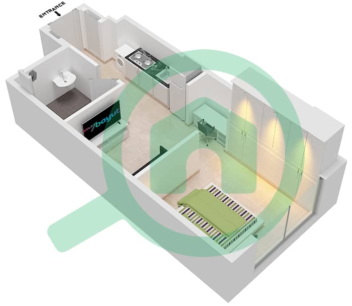 المخططات الطابقية لتصميم النموذج / الوحدة 1/1 FLOOR 1-7 شقة استوديو - عزيزي برتون Floor 1-7 interactive3D