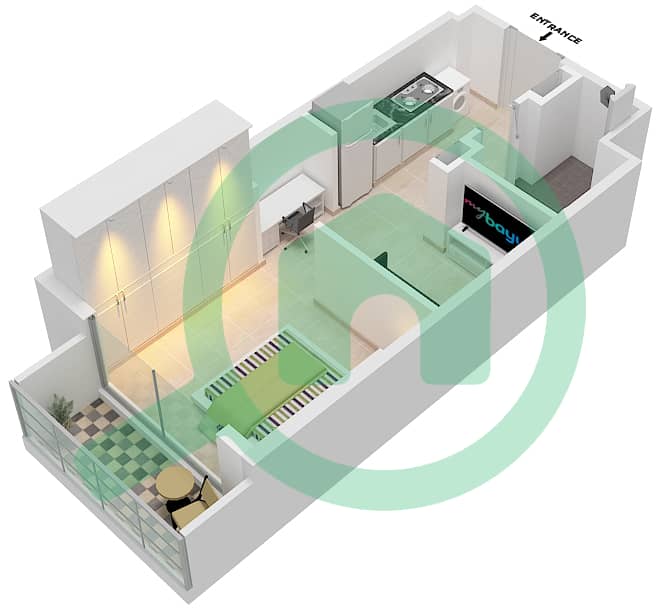 المخططات الطابقية لتصميم النموذج / الوحدة 2/3 FLOOR 1-7 شقة استوديو - عزيزي برتون Floor 1-7 interactive3D