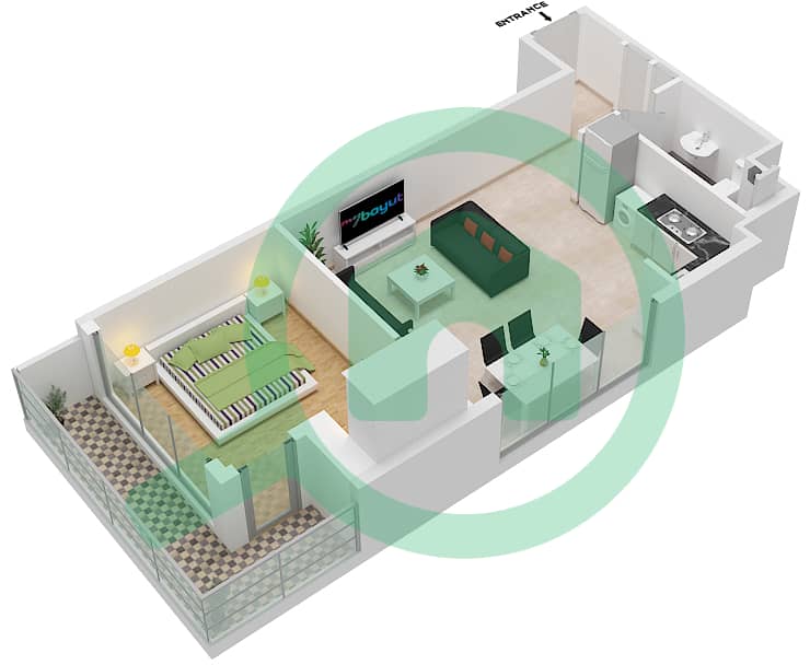 阿齐兹贝尔通公寓 - 单身公寓类型／单位2/7 FLOOR 1戶型图 Floor 1 interactive3D