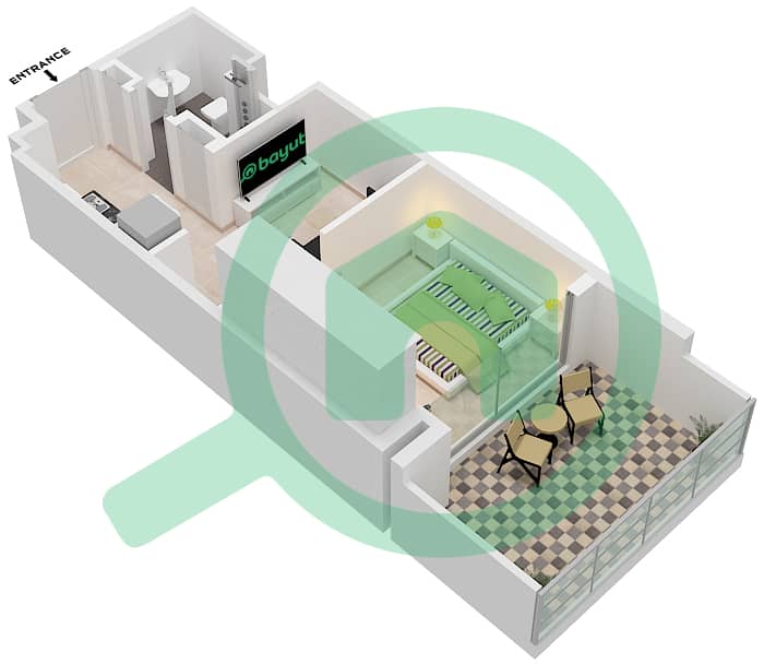阿齐兹贝尔通公寓 - 单身公寓类型／单位2/8 FLOOR 1戶型图 Floor 1 interactive3D