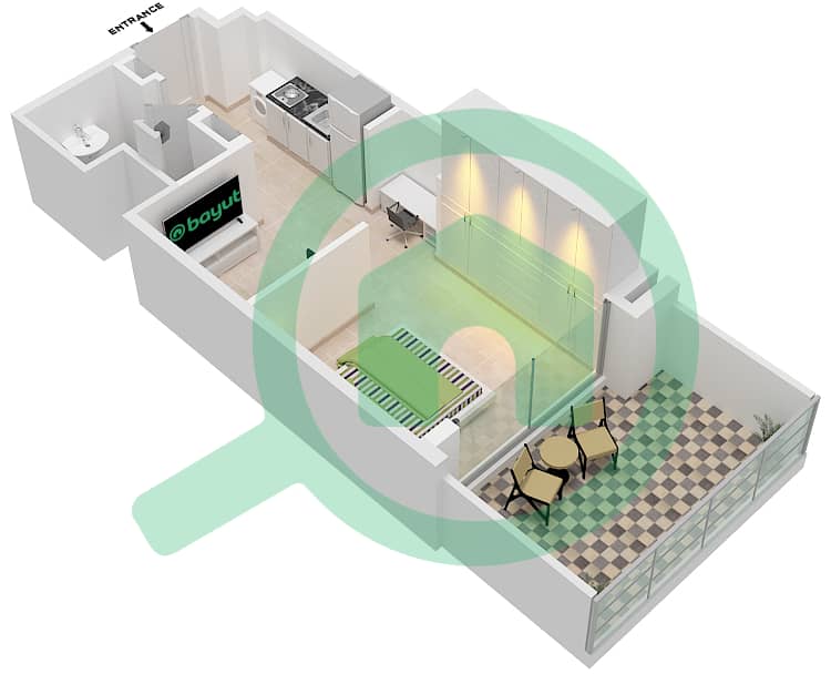 阿齐兹贝尔通公寓 - 单身公寓类型／单位2/9 FLOOR 1戶型图 Floor 1 interactive3D