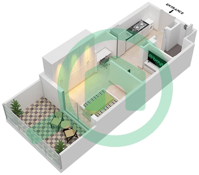 المخططات الطابقية لتصميم النموذج / الوحدة 2/14 FLOOR 1 شقة استوديو - عزيزي برتون Floor 1 interactive3D