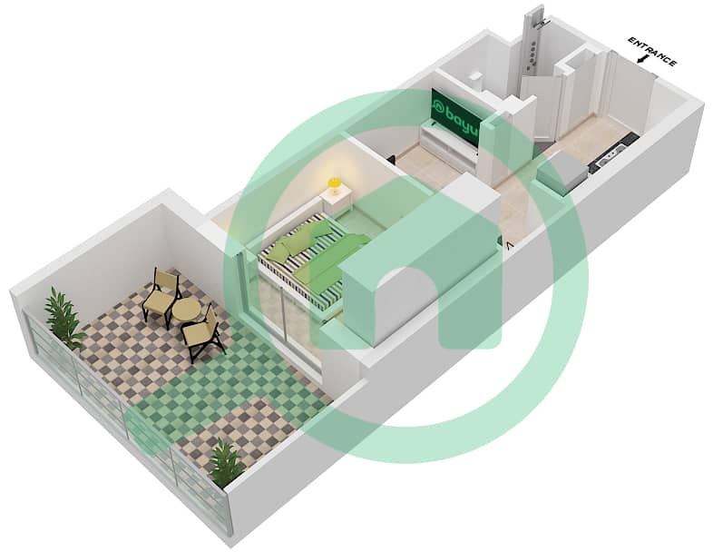 阿齐兹贝尔通公寓 - 单身公寓类型／单位2/15 FLOOR 1戶型图 Floor 1 interactive3D