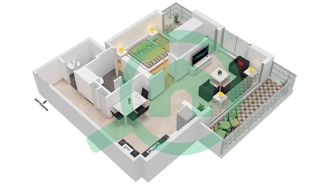 المخططات الطابقية لتصميم النموذج / الوحدة 3/16 FLOOR 1 شقة 1 غرفة نوم - عزيزي برتون Floor 1 interactive3D