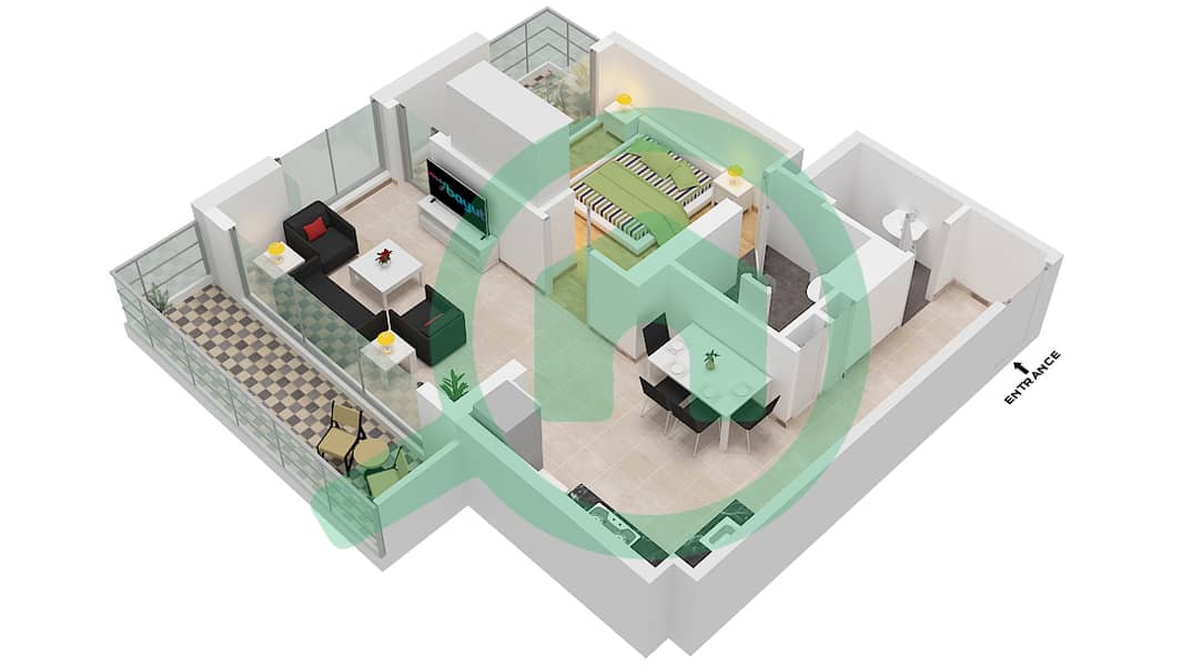 المخططات الطابقية لتصميم النموذج / الوحدة 3/19 FLOOR 1 شقة 1 غرفة نوم - عزيزي برتون Floor 1 interactive3D