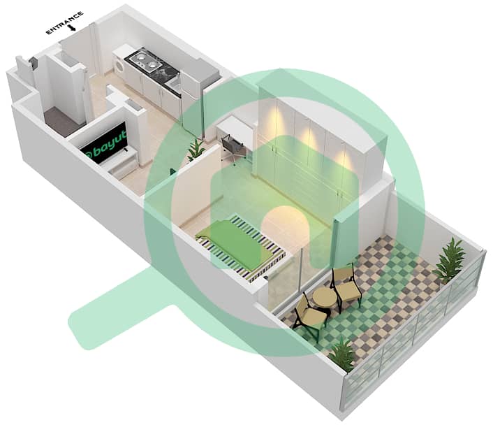 المخططات الطابقية لتصميم النموذج / الوحدة 2/21 FLOOR 1 شقة استوديو - عزيزي برتون Floor 1 interactive3D