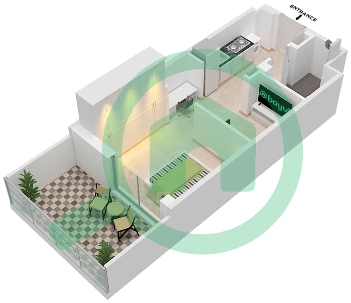 المخططات الطابقية لتصميم النموذج / الوحدة 2/22 FLOOR 1 شقة استوديو - عزيزي برتون Floor 1 interactive3D