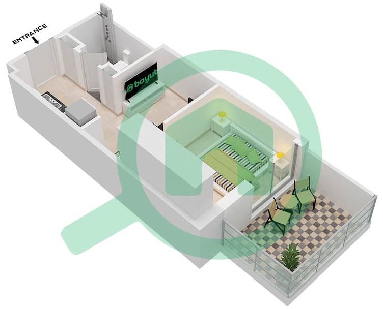 المخططات الطابقية لتصميم النموذج / الوحدة 2/24 FLOOR 1 شقة استوديو - عزيزي برتون Floor 1 interactive3D