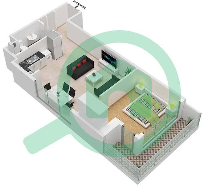 المخططات الطابقية لتصميم النموذج / الوحدة 2/28 FLOOR 1 شقة استوديو - عزيزي برتون Floor 1 interactive3D
