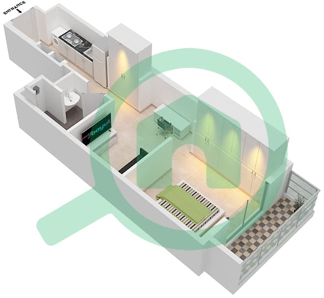 المخططات الطابقية لتصميم النموذج / الوحدة 3/4 FLOOR 2-6 شقة استوديو - عزيزي برتون Floor 2-6 interactive3D