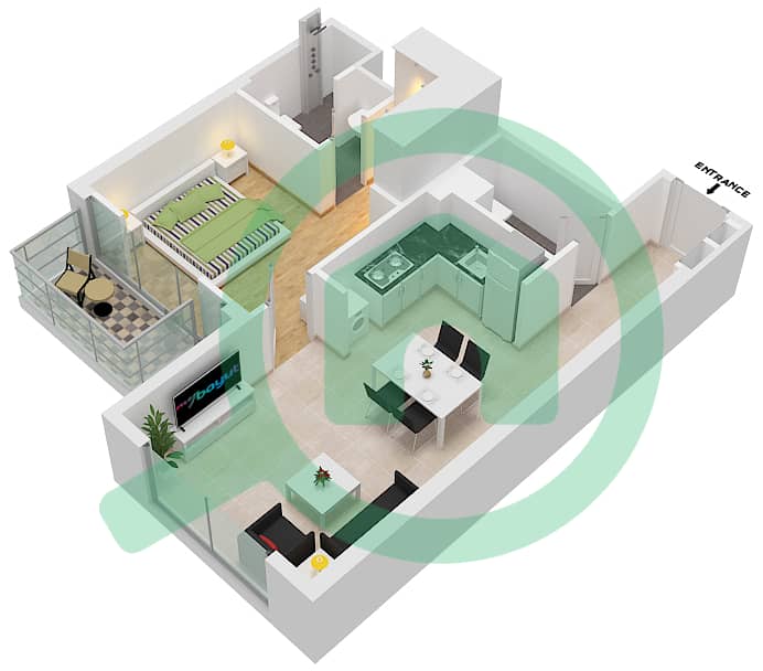المخططات الطابقية لتصميم النموذج / الوحدة 1/5 FLOOR 2-7 شقة 1 غرفة نوم - عزيزي برتون Floor 2-7 interactive3D