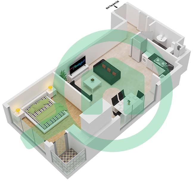 المخططات الطابقية لتصميم النموذج / الوحدة 2/7 FLOOR 2-7 شقة استوديو - عزيزي برتون Floor 2-7 interactive3D