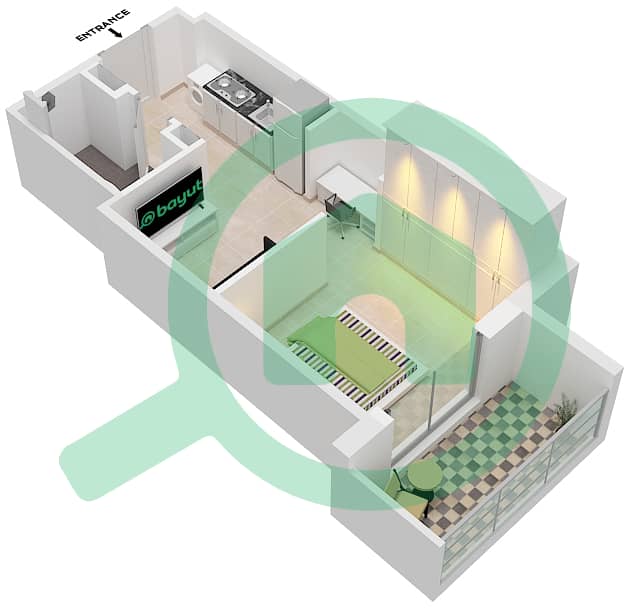 المخططات الطابقية لتصميم النموذج / الوحدة 2/11 FLOOR 2-7 شقة استوديو - عزيزي برتون Floor 2-7 interactive3D