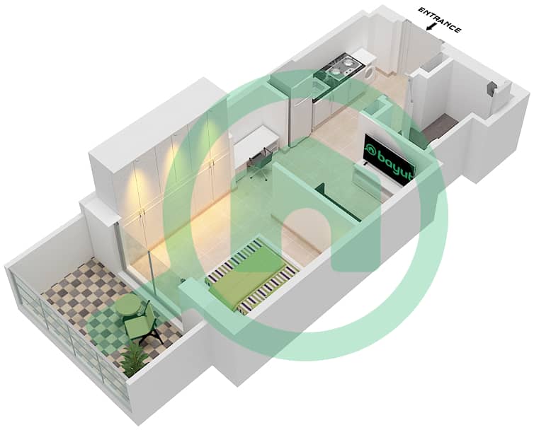المخططات الطابقية لتصميم النموذج / الوحدة 2/12 FLOOR 2-7 شقة استوديو - عزيزي برتون floor 2-7 interactive3D
