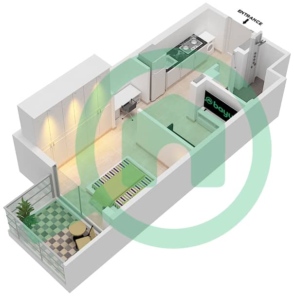 المخططات الطابقية لتصميم النموذج / الوحدة 2/14 FLOOR 2-7 شقة استوديو - عزيزي برتون Floor 2-7 interactive3D