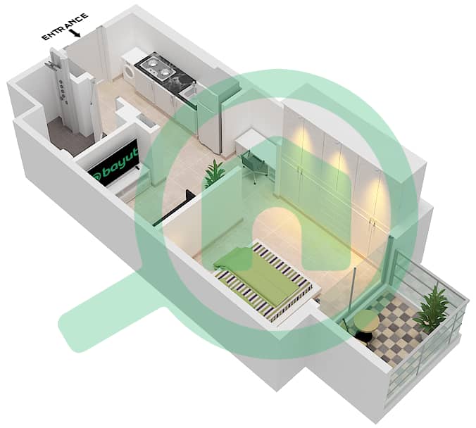 المخططات الطابقية لتصميم النموذج / الوحدة 2/15 FLOOR 2-7 شقة استوديو - عزيزي برتون Floor 2-7 interactive3D