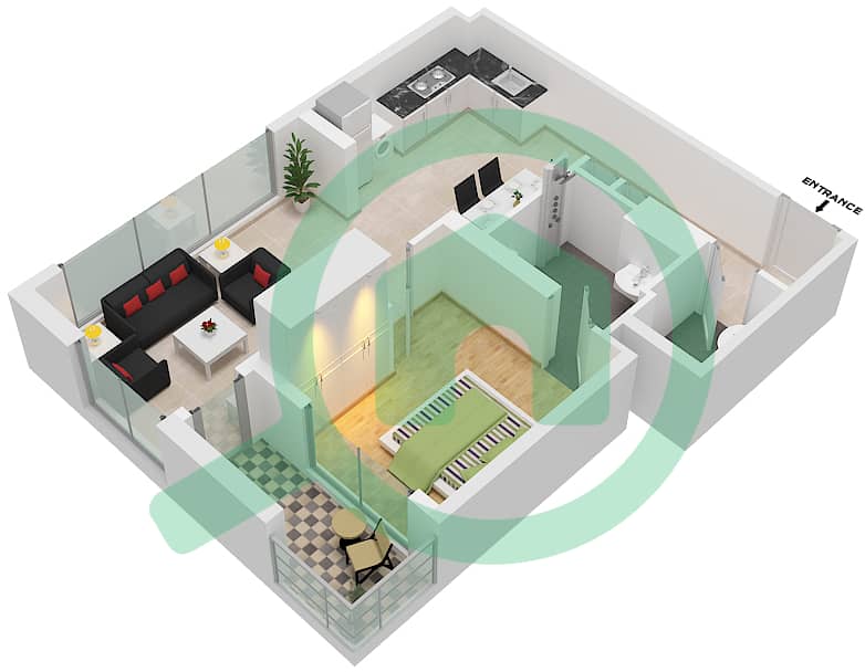 المخططات الطابقية لتصميم النموذج / الوحدة 3/16 FLOOR 2-7 شقة 1 غرفة نوم - عزيزي برتون Floor 2-7 interactive3D