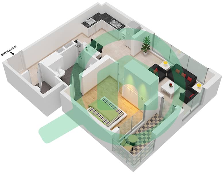 المخططات الطابقية لتصميم النموذج / الوحدة 3/19 FLOOR 2-6 شقة 1 غرفة نوم - عزيزي برتون Floor 2-6 interactive3D