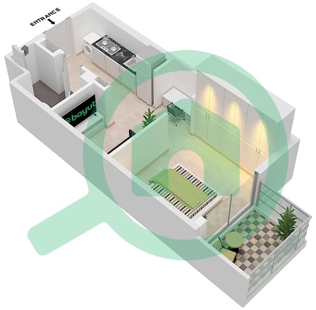 المخططات الطابقية لتصميم النموذج / الوحدة 2/21 FLOOR 2-6 شقة استوديو - عزيزي برتون Floor 2-6 interactive3D