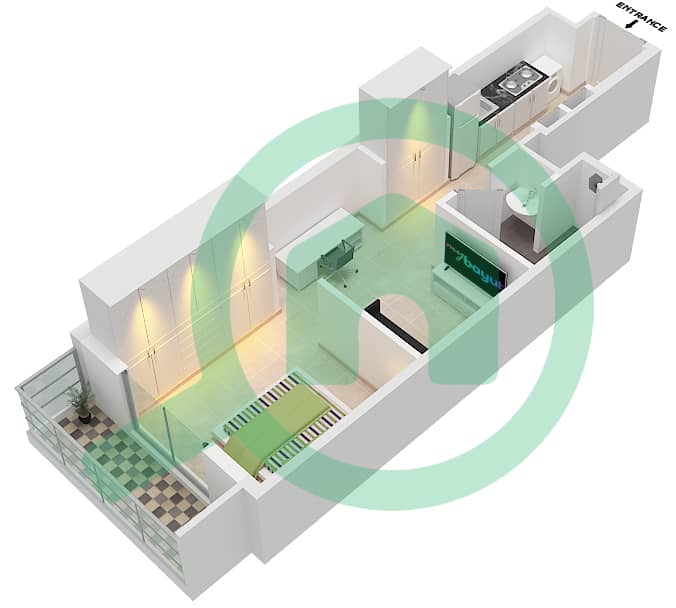 阿齐兹贝尔通公寓 - 单身公寓类型／单位3/31 FLOOR 2-6戶型图 Floor 2-6 interactive3D