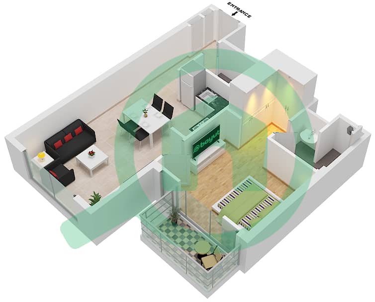 المخططات الطابقية لتصميم النموذج / الوحدة 1/25 FLOOR 7 شقة 1 غرفة نوم - عزيزي برتون Floor 7 interactive3D