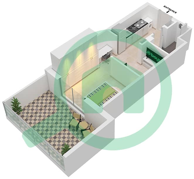 阿齐兹贝尔通公寓 - 单身公寓类型／单位2/20 FLOOR 1戶型图 Floor 1 interactive3D