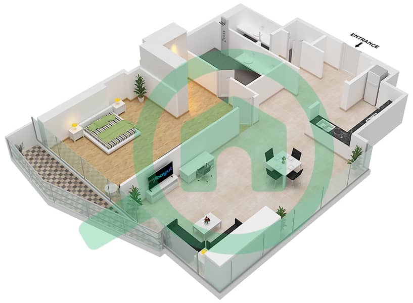 Avani Palm View Dubai Hotel & Suites - 1 Bedroom Apartment Type/unit 1A/1 FLOOR 17-40 Floor plan Floor 17-40 interactive3D