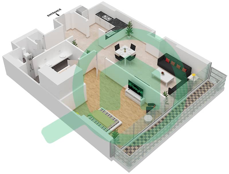 المخططات الطابقية لتصميم النموذج / الوحدة 1D/6,7 FLOOR 17-40 شقة 1 غرفة نوم - النخیل Floor 17-40 interactive3D