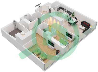 المخططات الطابقية لتصميم النموذج / الوحدة 2A/3 FLOOR 17-40 شقة 2 غرفة نوم - فندق وأجنحة أفاني بالم فيو دبي