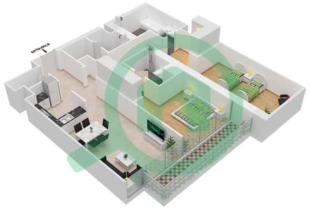 المخططات الطابقية لتصميم النموذج / الوحدة 2C/3,6 FLOOR 17-40 شقة 2 غرفة نوم - فندق وأجنحة أفاني بالم فيو دبي