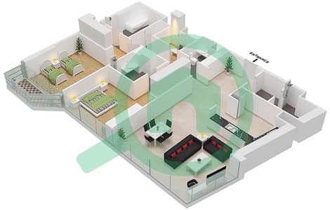 المخططات الطابقية لتصميم النموذج / الوحدة 2D/10,11 FLOOR 17-40 شقة 2 غرفة نوم - فندق وأجنحة أفاني بالم فيو دبي