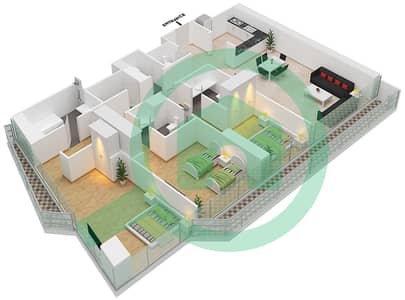 المخططات الطابقية لتصميم النموذج / الوحدة 3C/9 FLOOR 22-40 شقة 3 غرف نوم - فندق وأجنحة أفاني بالم فيو دبي