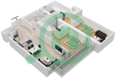 المخططات الطابقية لتصميم النموذج / الوحدة 2C/3 FLOOR 41-43 شقة 2 غرفة نوم - فندق وأجنحة أفاني بالم فيو دبي