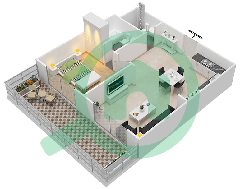 المخططات الطابقية لتصميم الوحدة 1,14,15 شقة 1 غرفة نوم - جويلز من دانوب Unit-22,23,24,30,36 interactive3D