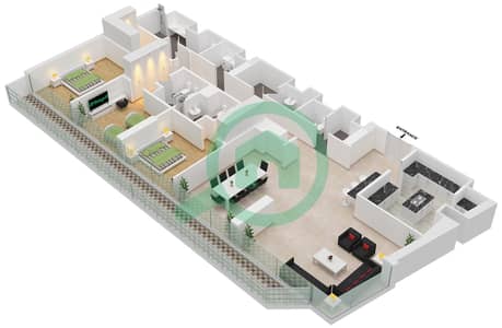 المخططات الطابقية لتصميم النموذج / الوحدة 3E/5 FLOOR 41-43 شقة 3 غرف نوم - فندق وأجنحة أفاني بالم فيو دبي