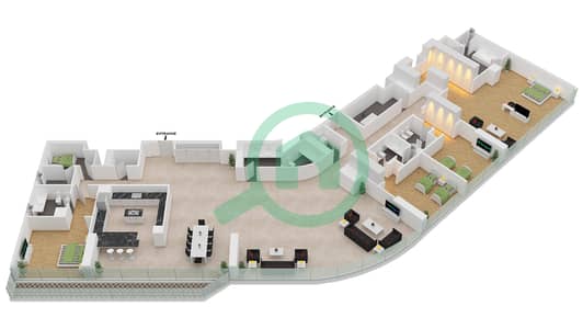 المخططات الطابقية لتصميم النموذج / الوحدة 4B/2 FLOOR 41-43 شقة 4 غرف نوم - فندق وأجنحة أفاني بالم فيو دبي