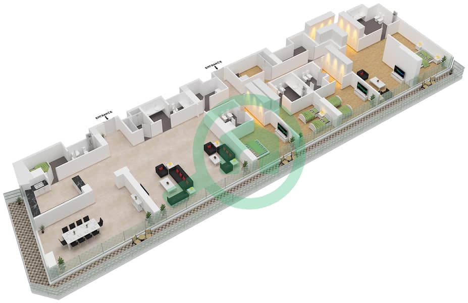 المخططات الطابقية لتصميم النموذج / الوحدة 4A/4 FLOOR 41-43 شقة 4 غرف نوم - فندق وأجنحة أفاني بالم فيو دبي Floor 41-43 interactive3D