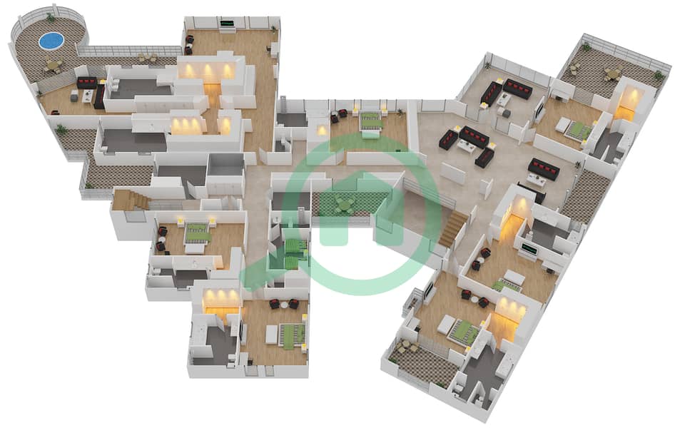 Dubai Hills View - 9 Bedroom Villa Type 5 CLASSIC Floor plan Upper Floor interactive3D