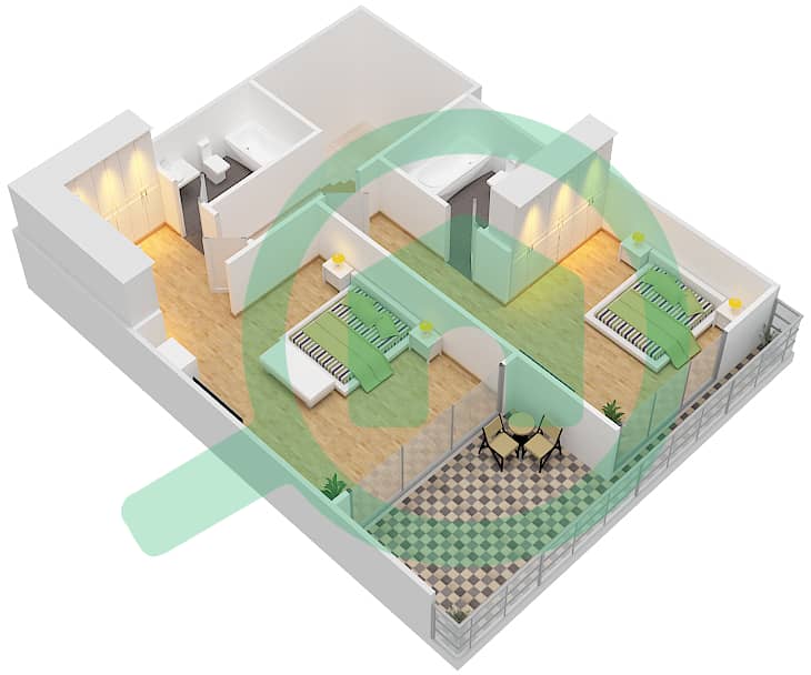 المخططات الطابقية لتصميم النموذج C تاون هاوس 2 غرفة نوم - ياسمين Podium Floor interactive3D