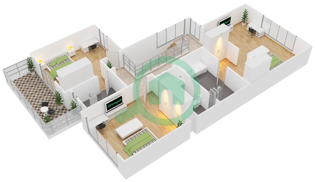 娜拉雅别墅 - 3 卧室别墅类型1戶型图 First Floor interactive3D