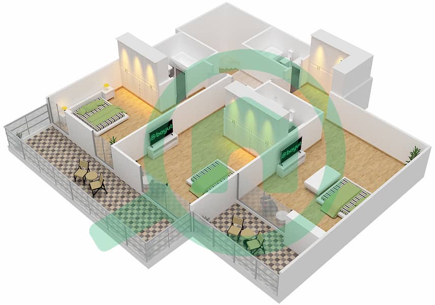 المخططات الطابقية لتصميم النموذج B GROUND & PODIUM LEVEL تاون هاوس 3 غرف نوم - لوريتو 1B Podium Level interactive3D