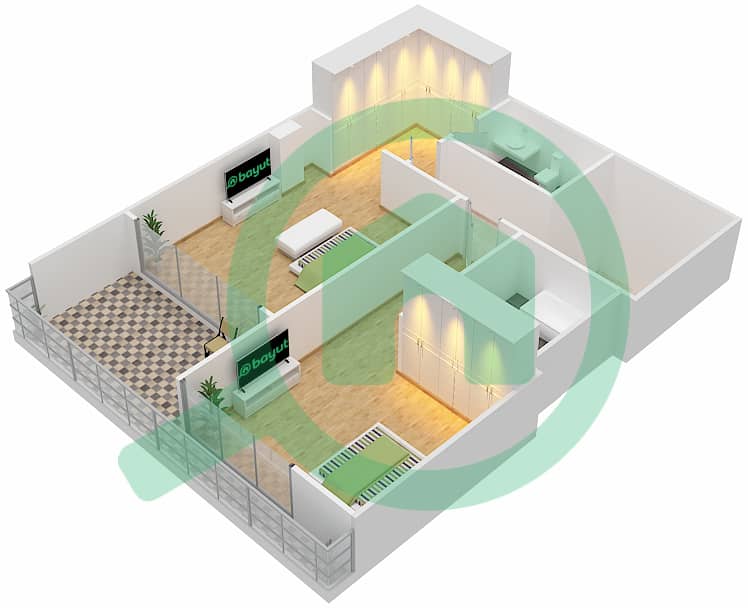 洛雷托公寓1B楼 - 2 卧室联排别墅类型C GROUND & PODIUM LEVEL戶型图 Podium Level interactive3D