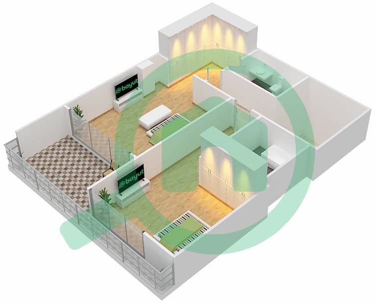 المخططات الطابقية لتصميم النموذج E GROUND & PODIUM LEVEL تاون هاوس 2 غرفة نوم - لوريتو 1B Podium Level interactive3D