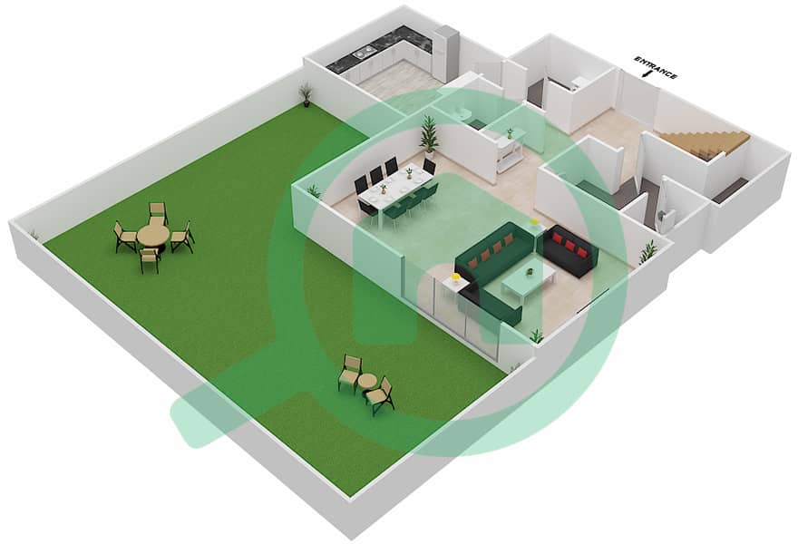 المخططات الطابقية لتصميم النموذج G GROUND & PODIUM LEVEL تاون هاوس 3 غرف نوم - لوريتو 1B Ground Floor interactive3D