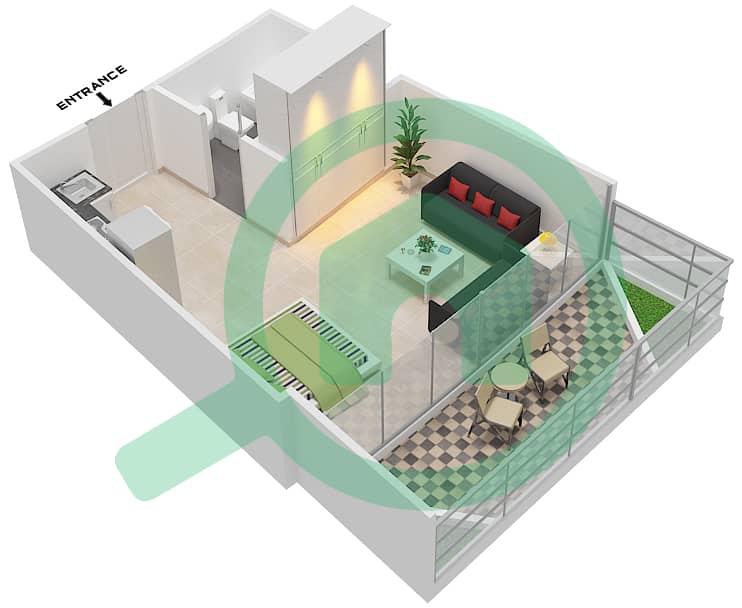 المخططات الطابقية لتصميم النموذج / الوحدة F01/1,2,7-10,15 شقة استوديو - برج ميراكلز من دانوب interactive3D