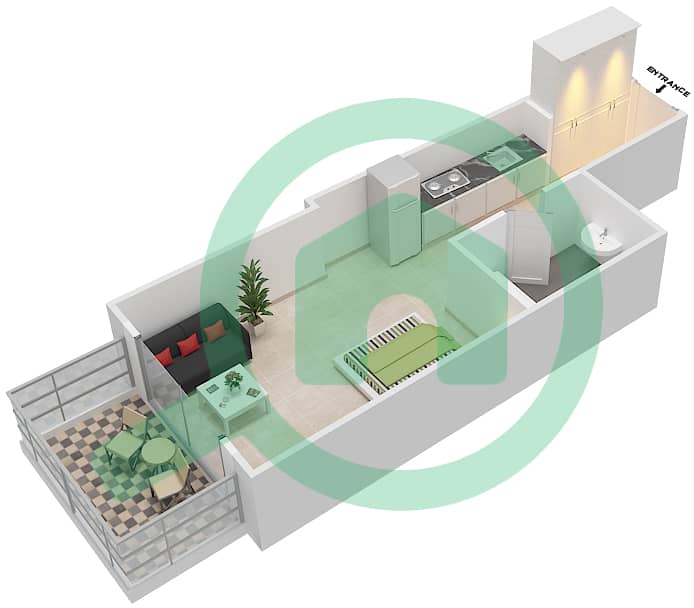 المخططات الطابقية لتصميم النموذج / الوحدة T02/5,6,14,15 شقة استوديو - برج ميراكلز من دانوب interactive3D