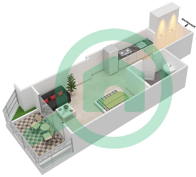المخططات الطابقية لتصميم النموذج / الوحدة F02/4,5,12,13 شقة استوديو - برج ميراكلز من دانوب interactive3D