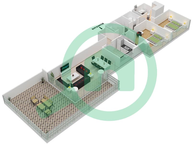 المخططات الطابقية لتصميم النموذج T POOL DECK شقة 2 غرفة نوم - لوريتو 1B Pool Deck interactive3D