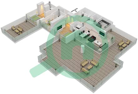 المخططات الطابقية لتصميم النموذج U POOL DECK شقة 3 غرف نوم - لوريتو 1B